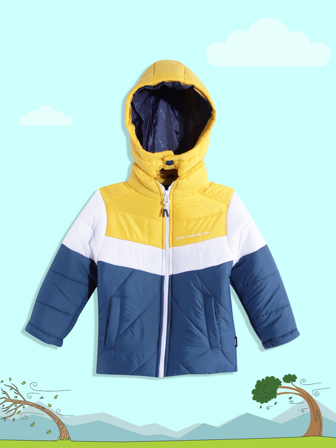 

Okane Boys Yellow & Blue Striped Detachable Hood Padded Jacket