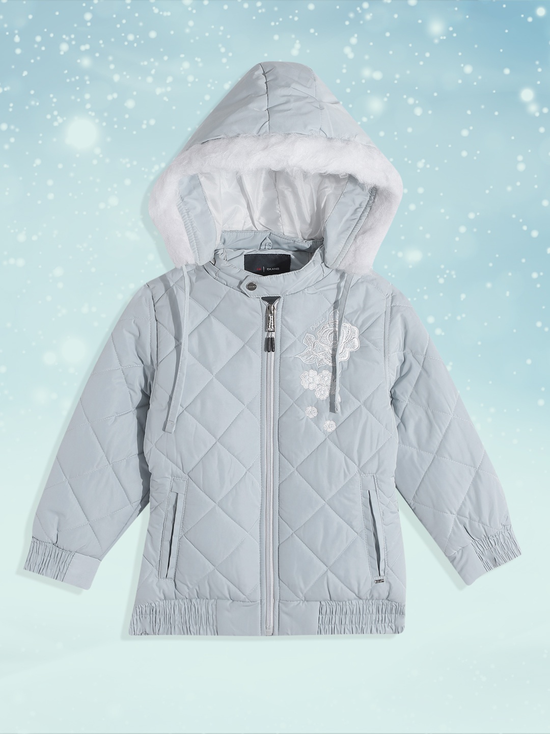 

Okane Girls Blue Lightweight Padded Jacket with Embroidered Detail