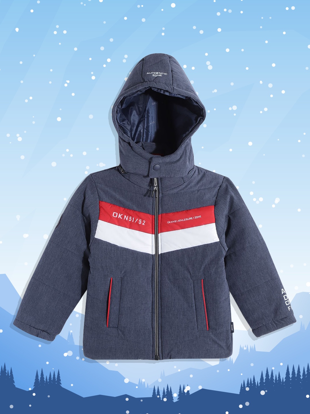 

Okane Boys Blue & Red Striped Detachable Hood Padded Jacket