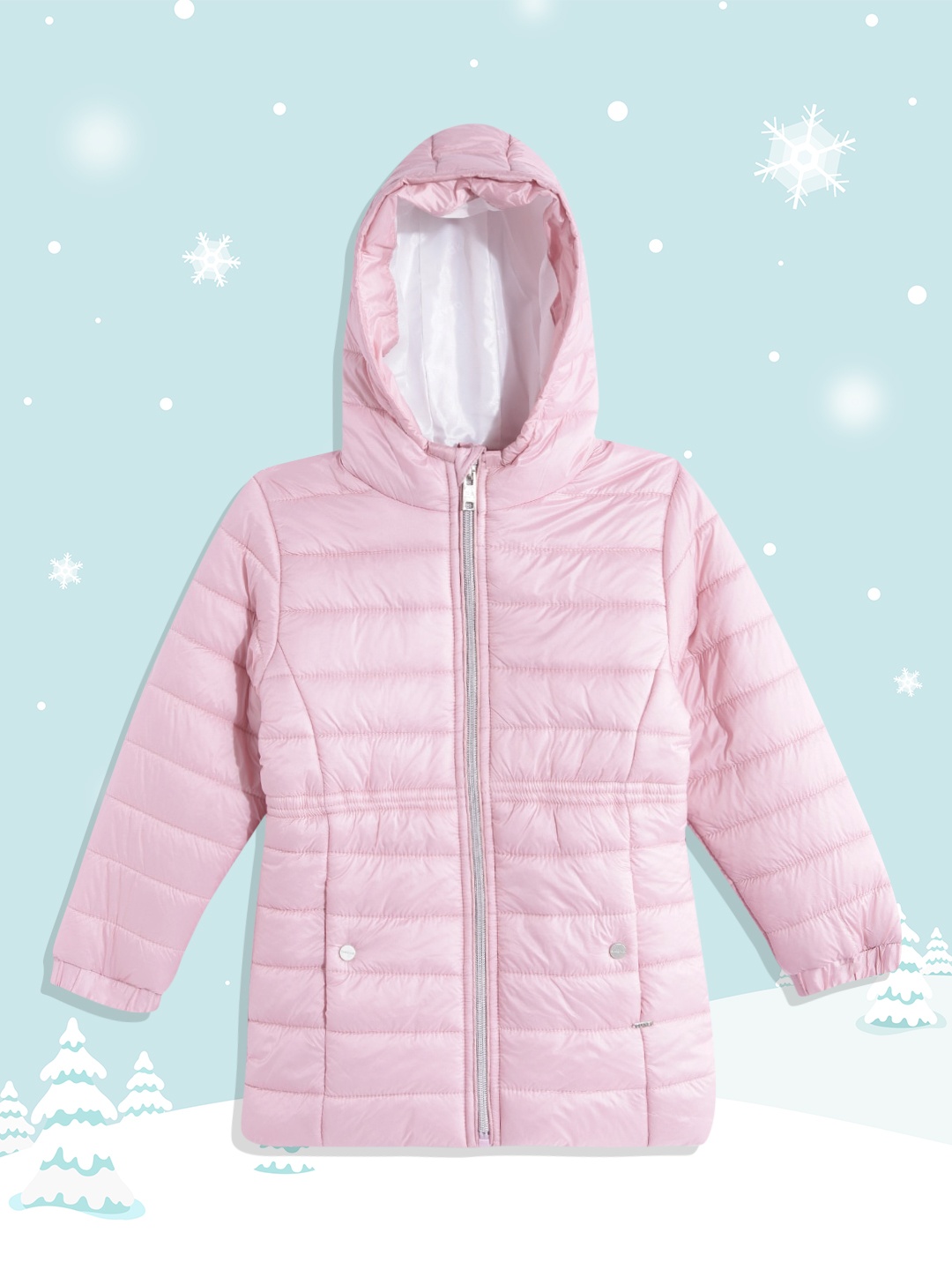 

Okane Girls Pink Solid Detachable Hood Padded Jacket