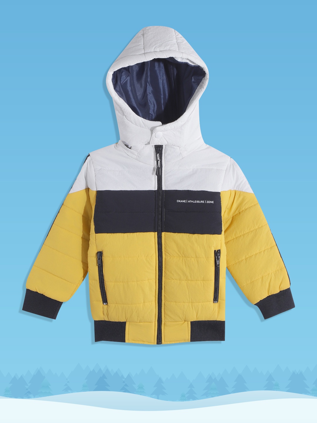 

Okane Boys Yellow & Black Striped Detachable Hood Padded Jacket