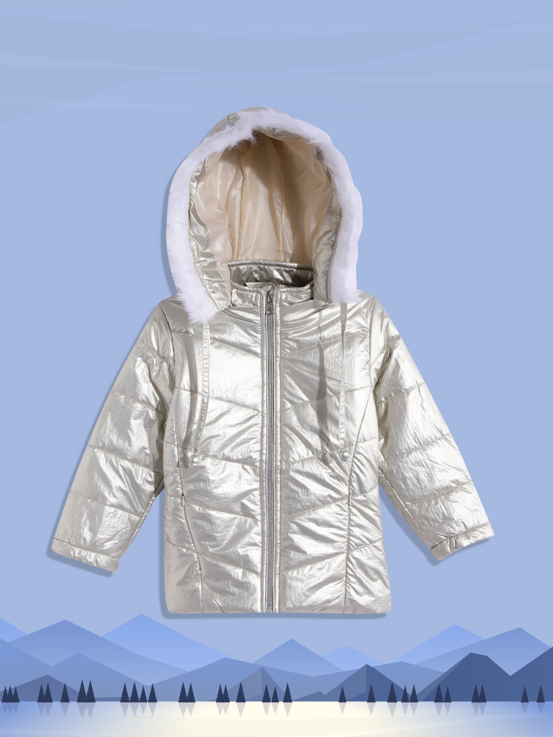 

Okane Girls Gold-Toned Solid Detachable Hood Padded Jacket