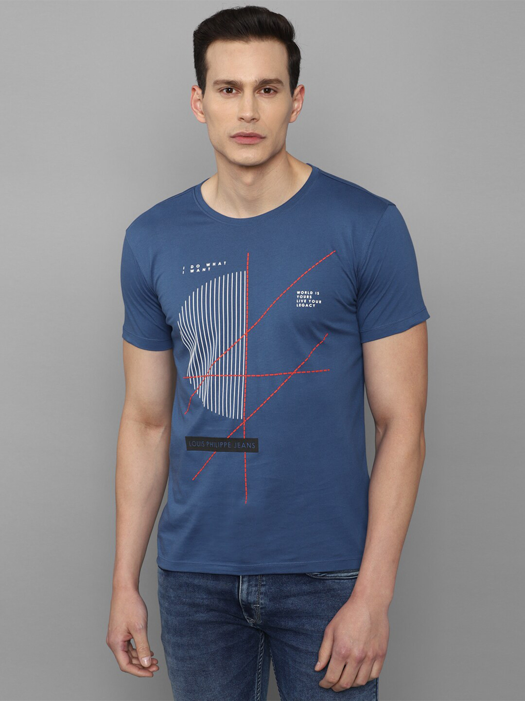 

Louis Philippe Jeans Men Blue Printed Slim Fit T-shirt