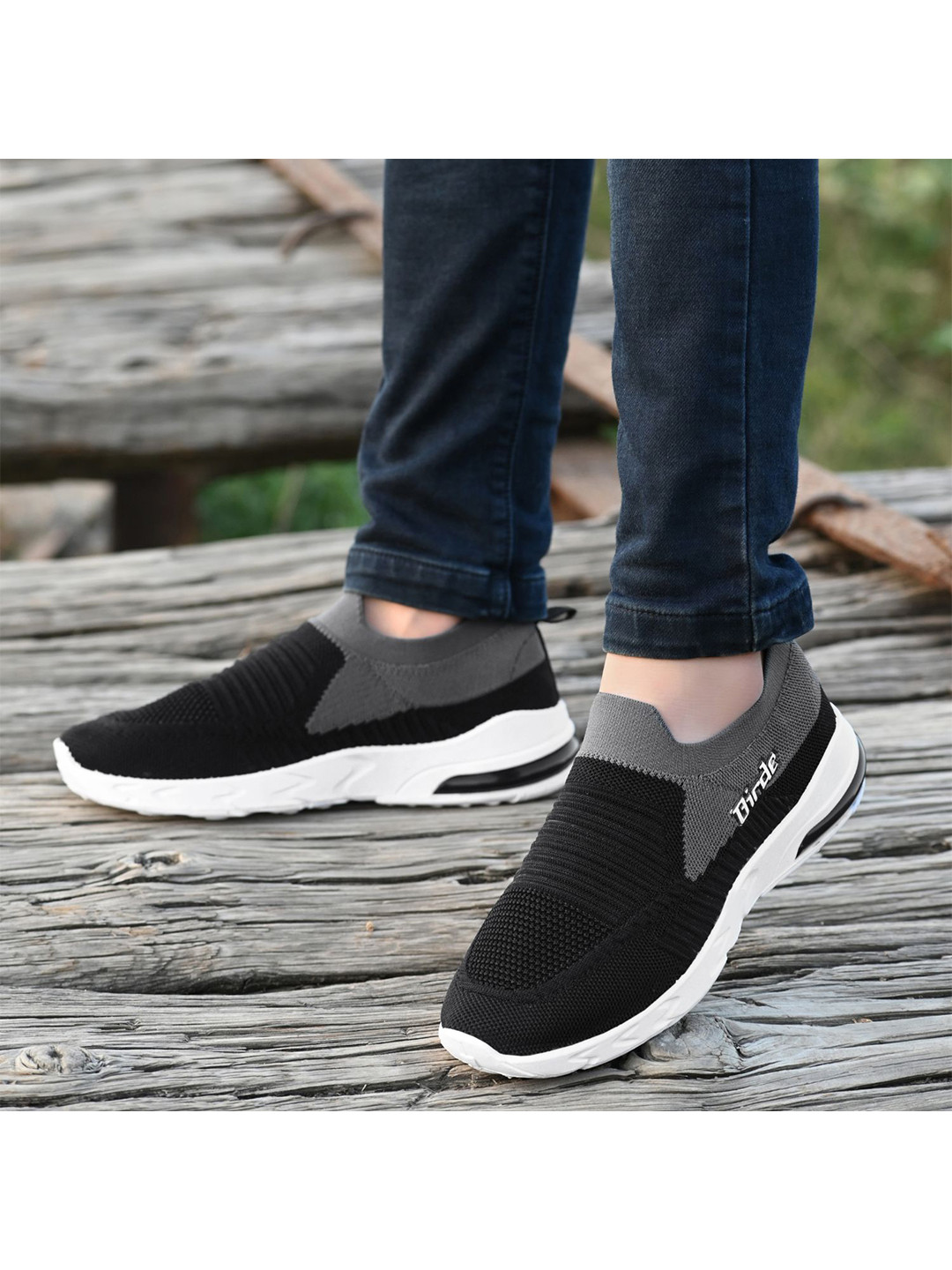 

BIRDE Men Black Woven Design Slip-On Sneakers
