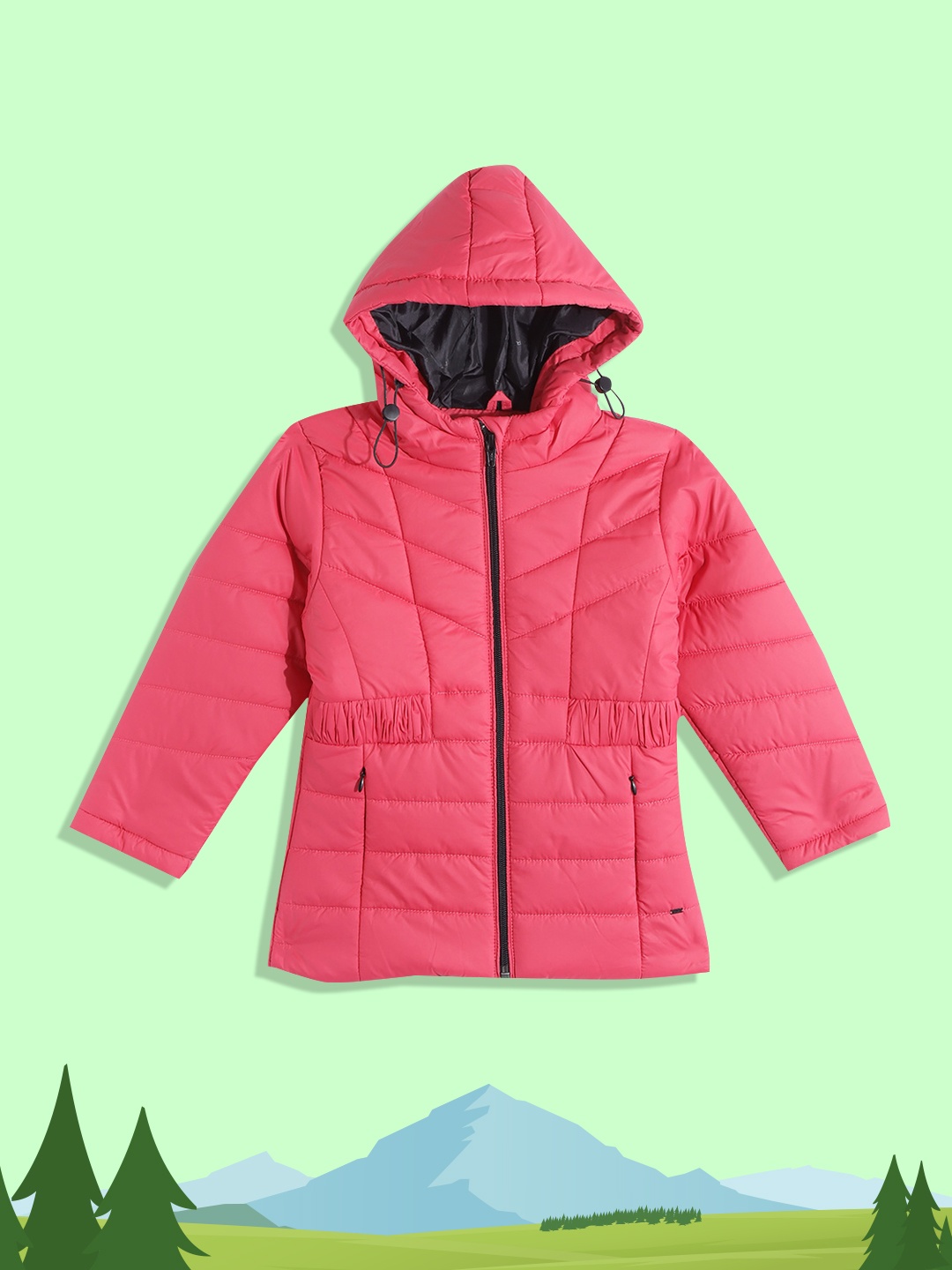 

Okane Girls Pink Solid Detachable Hood Padded Jacket