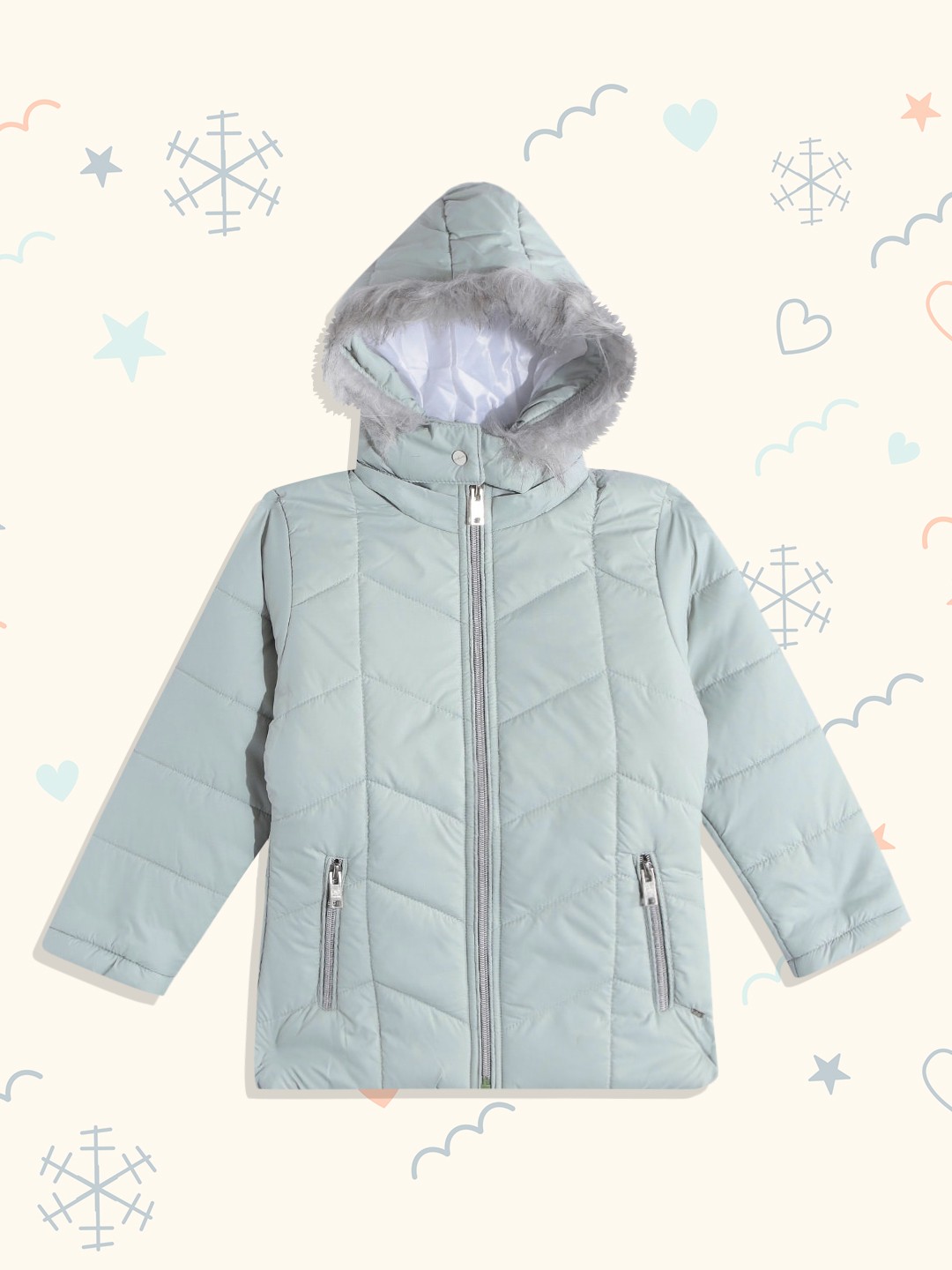 

Okane Girls Mint Green Solid Detachable Hood Parka Jacket