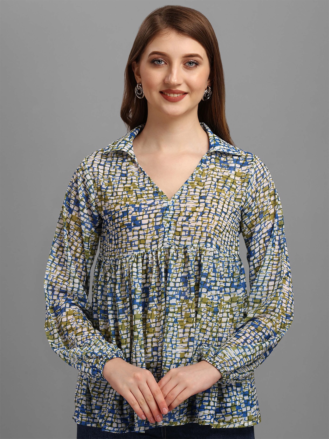 

Masakali.Co Women Co Grey Floral Print Georgette Top