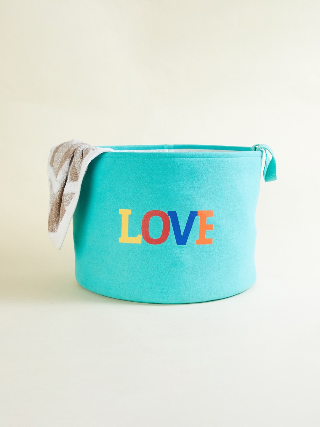 

Home Centre Glance Turquoise Blue Printed Cotton Laundry Basket