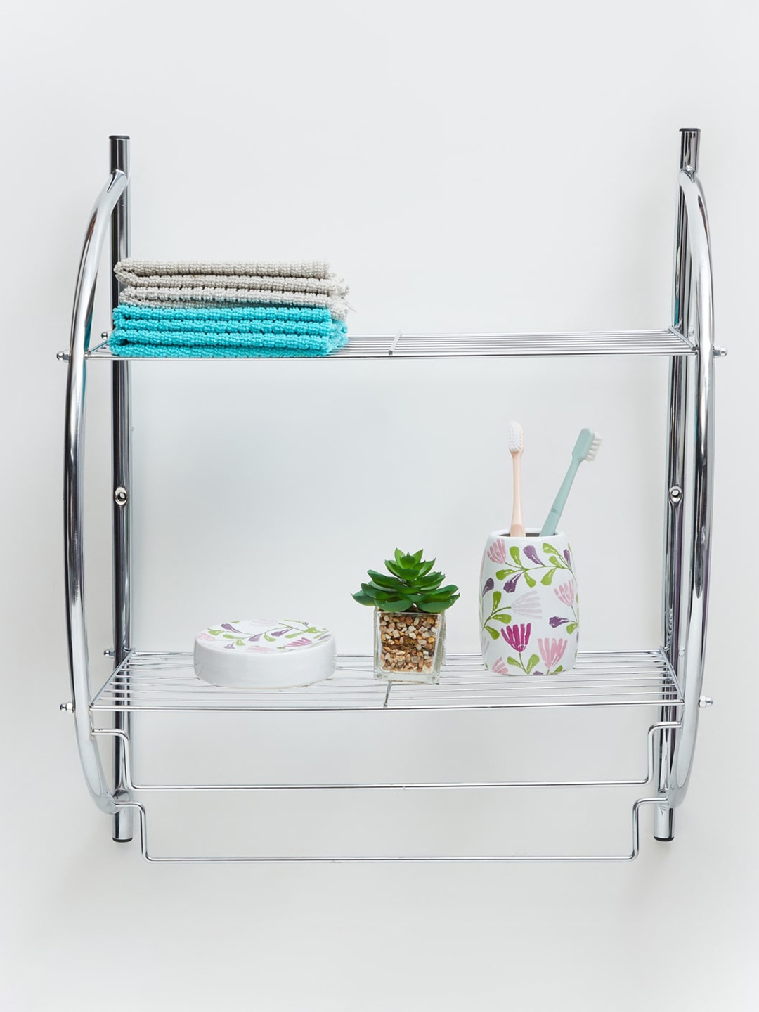 

Home Centre Silver-Toned Two-Tiered Bath Shelves