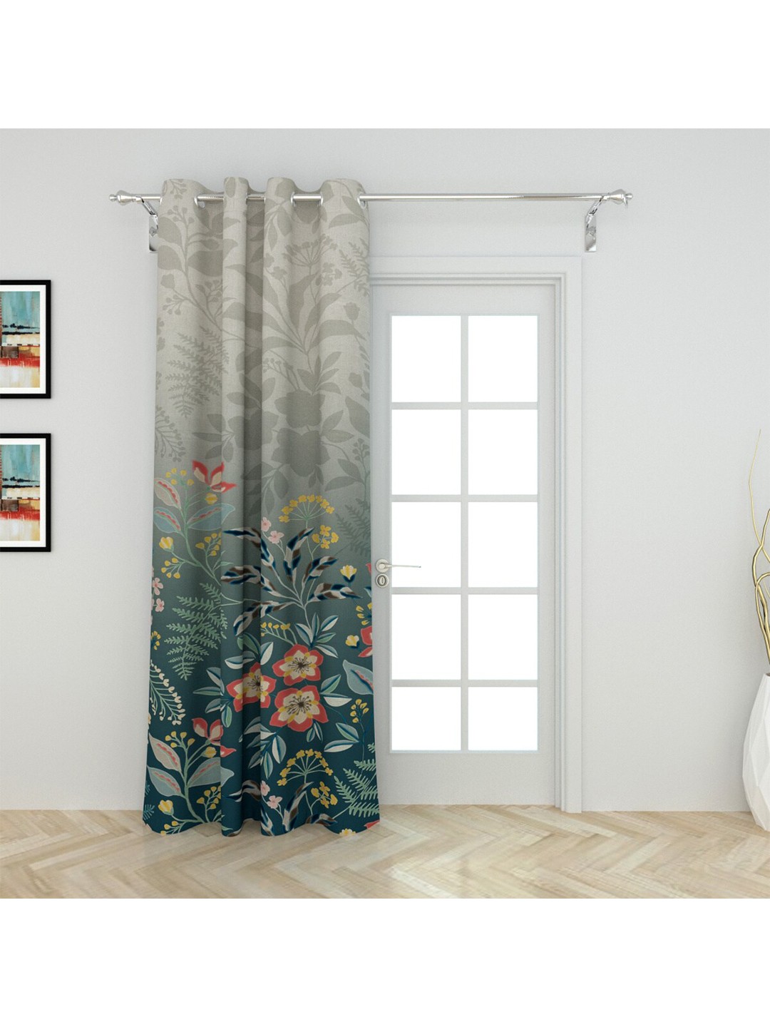 

Home Centre Grey & Green Floral Door Semi-Blackout Door Curtain