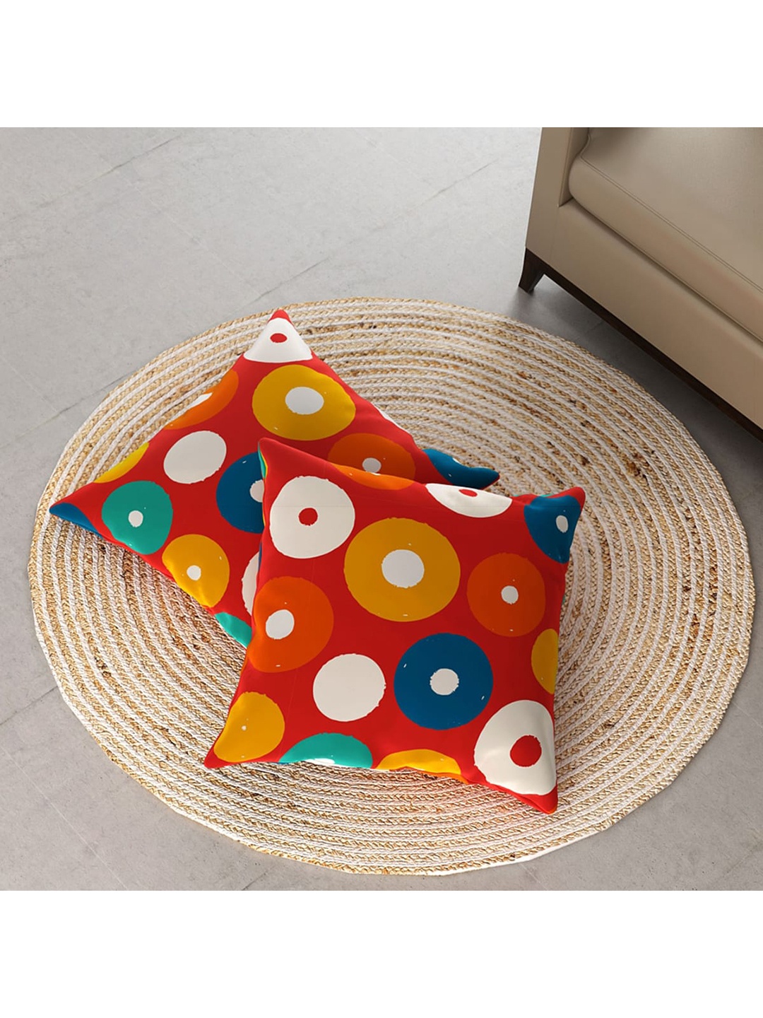 

Home Centre Set Of 2 Red & Blue Printed Filled Cushions