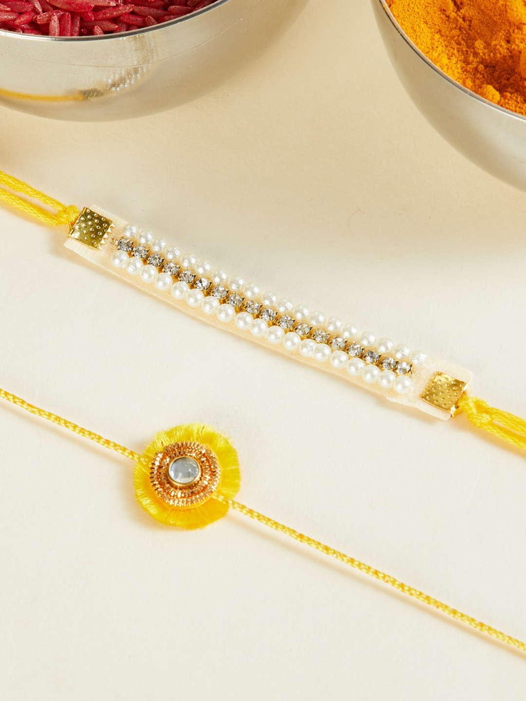 Home Centre Set of 2 Multicoloured Textured Peacock Rakhi, Yellow