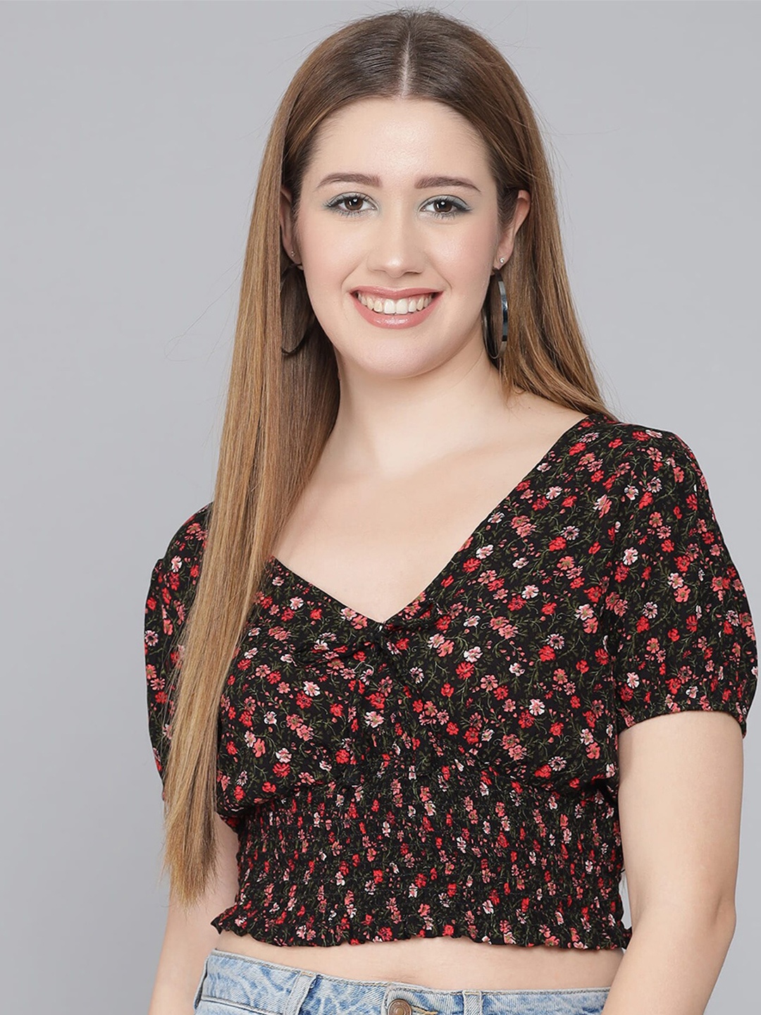 

ADDYVERO Floral Print Top, Black
