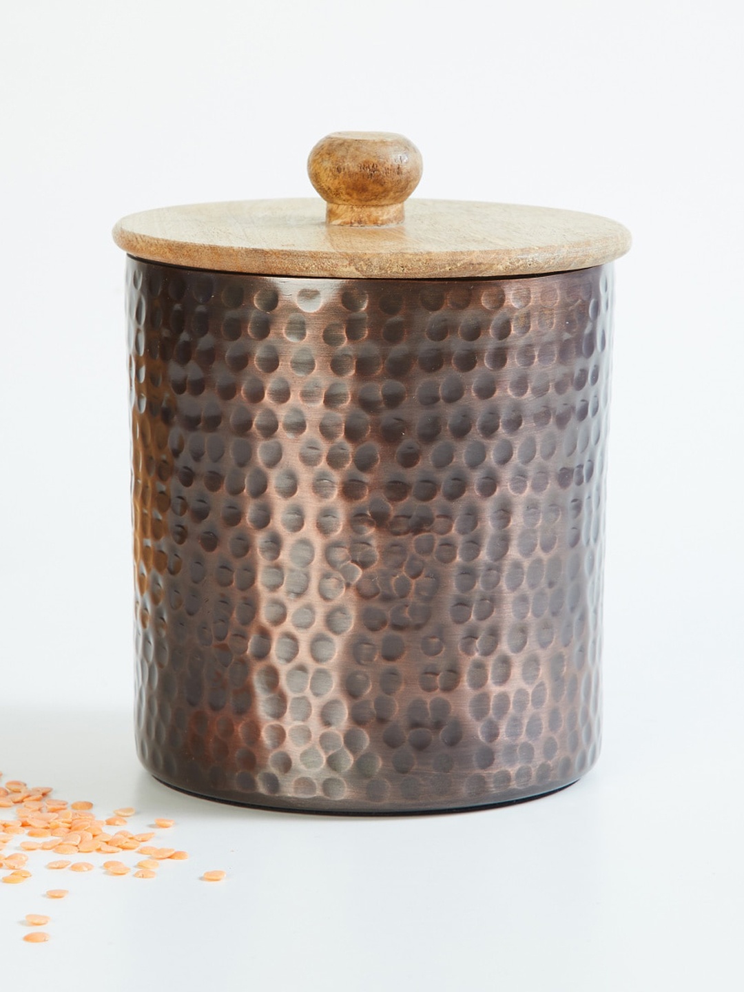 

Home Centre Black Textured Aluminium Storage Canister With Mango Wood Lid