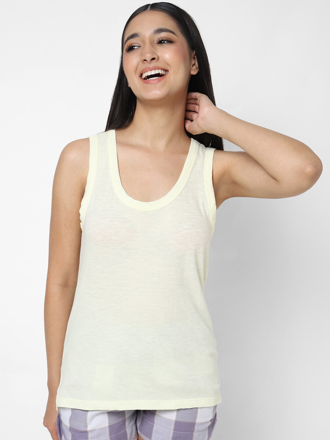 

VASTRADO Yellow Solid Tank Top
