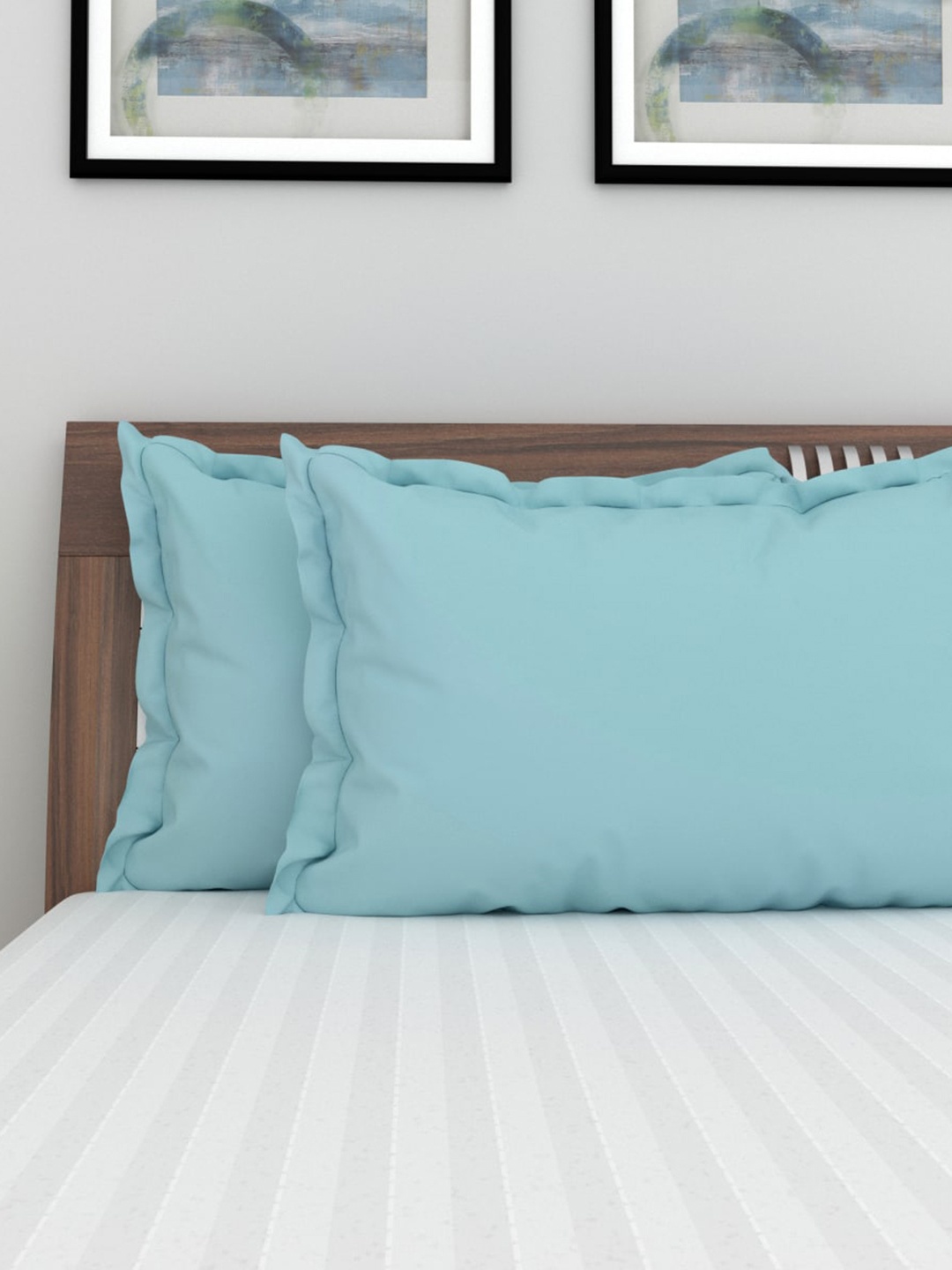 

Home Centre Set Of 2 Blue Solid 250 TC Pillow Covers