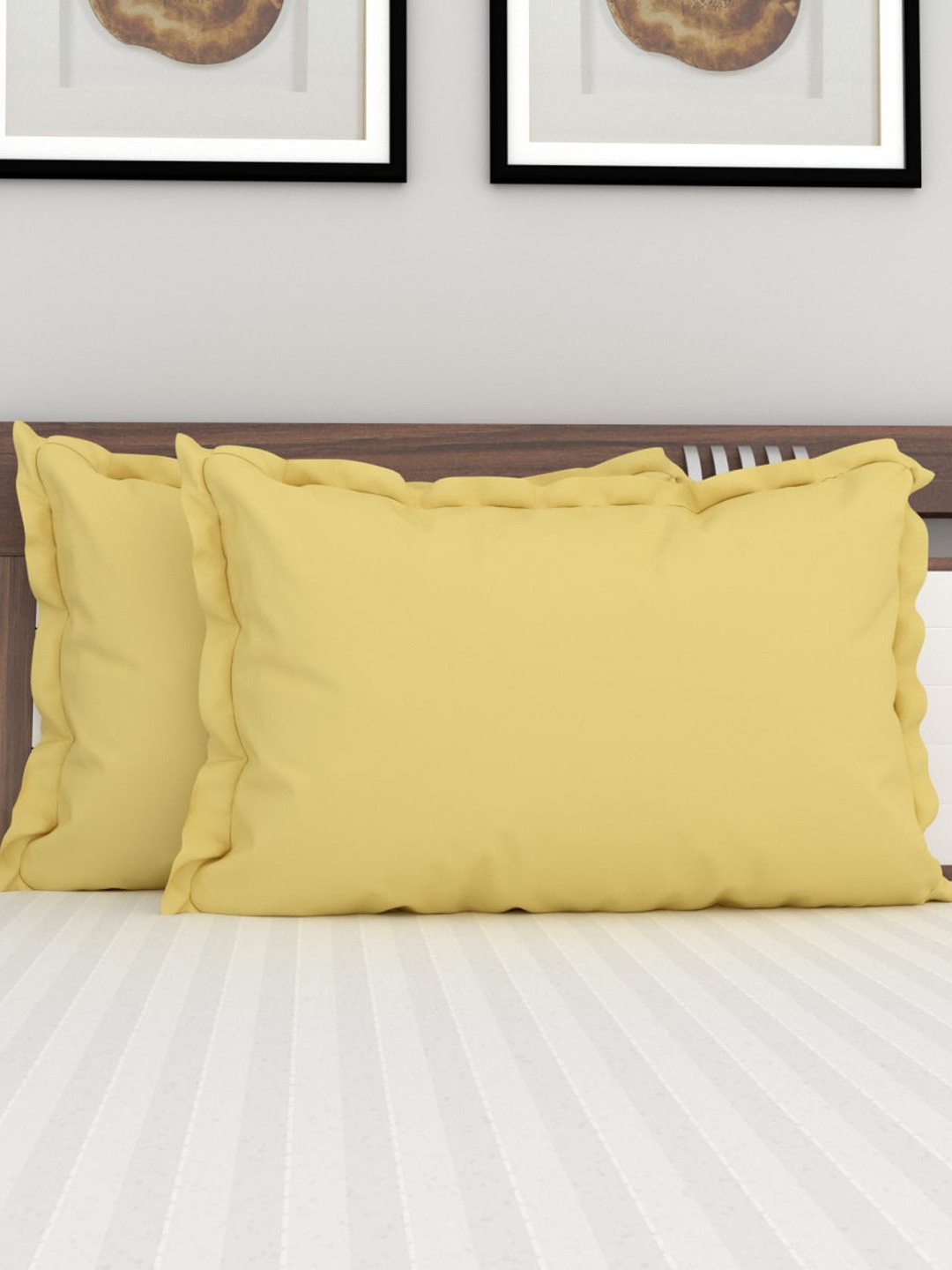 

Home Centre Set Of 2 Solid Pastel Yellow Cotton Pillow Covers