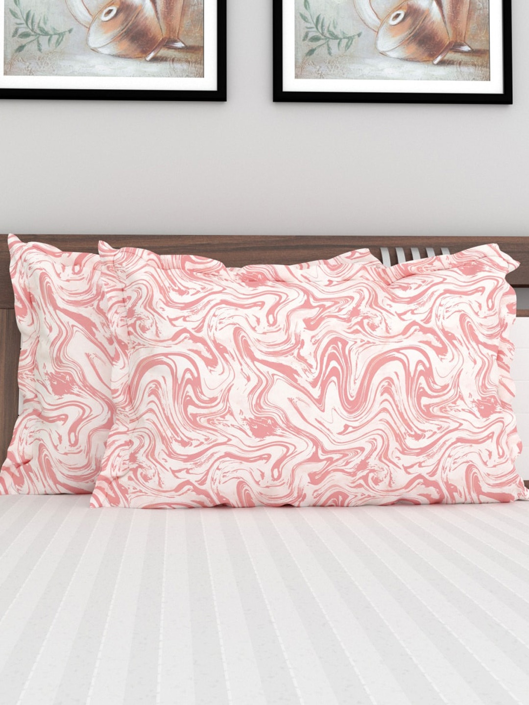 

Home Centre Set Of 2 Peach Printed Cotton Pillow Covers