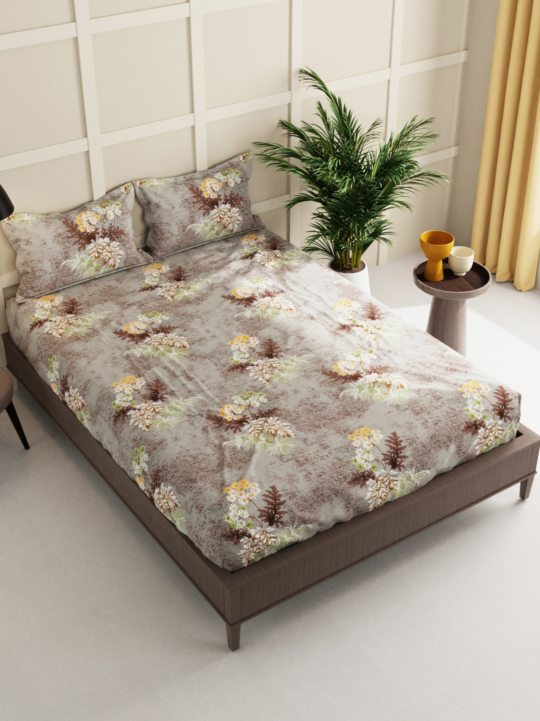 

BIANCA Brown & Grey Floral 160 TC King Bedsheet with 2 Pillow Covers
