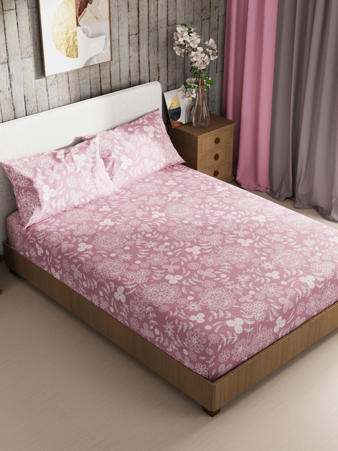 

BIANCA Orange & Green Floral 186 TC King Bedsheet with 2 Pillow Covers
