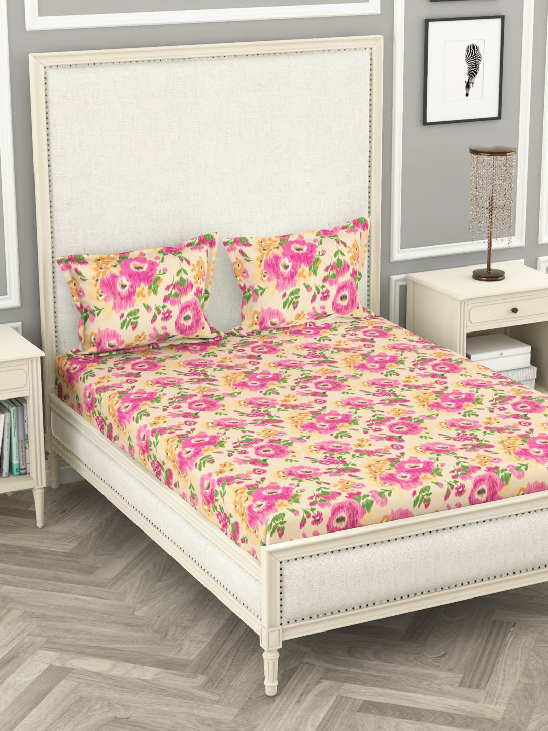 

KOPA 100% Pure Cotton Double Bedsheet With 2 Pillow Covers -3pc Set, Pink