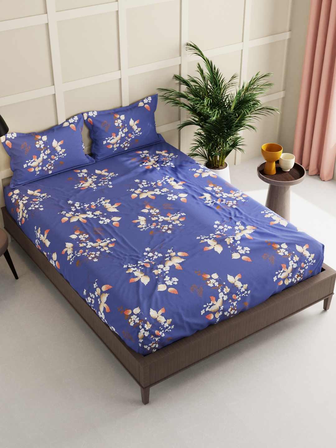 

BIANCA Blue & White Floral 160 TC King Bedsheet with 2 Pillow Covers