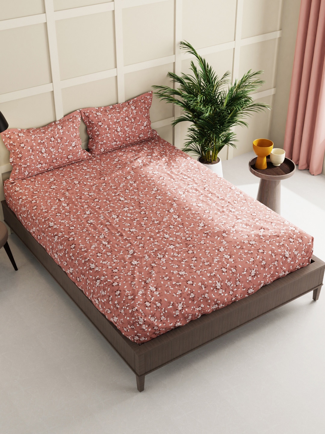 

KOPA Red & White Floral 160 TC King Bedsheet with 2 Pillow Covers