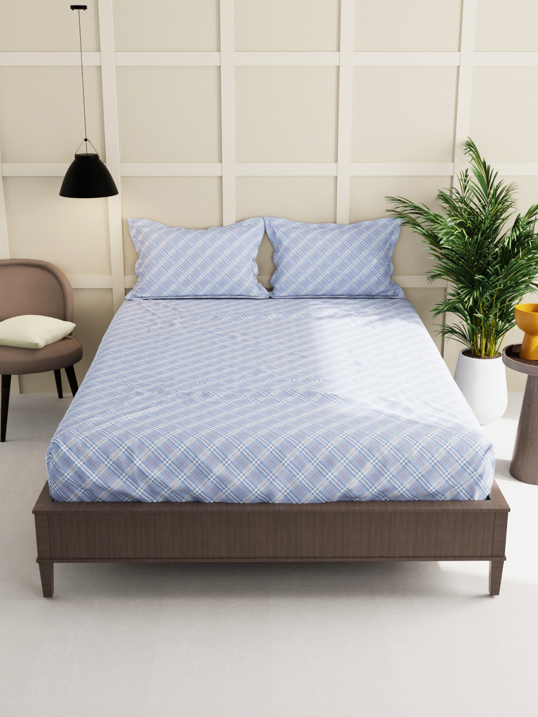 

BIANCA Blue & White 160 TC King Bedsheet with 2 Pillow Covers