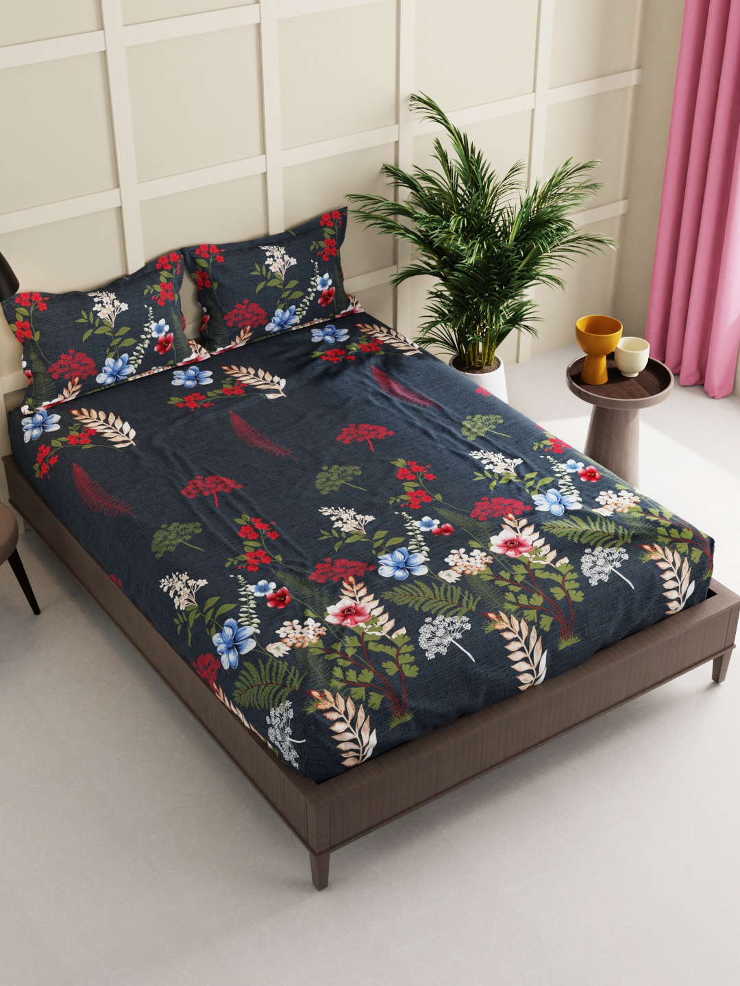 

BIANCA Green & Grey Floral 160 TC King Bedsheet with 2 Pillow Covers