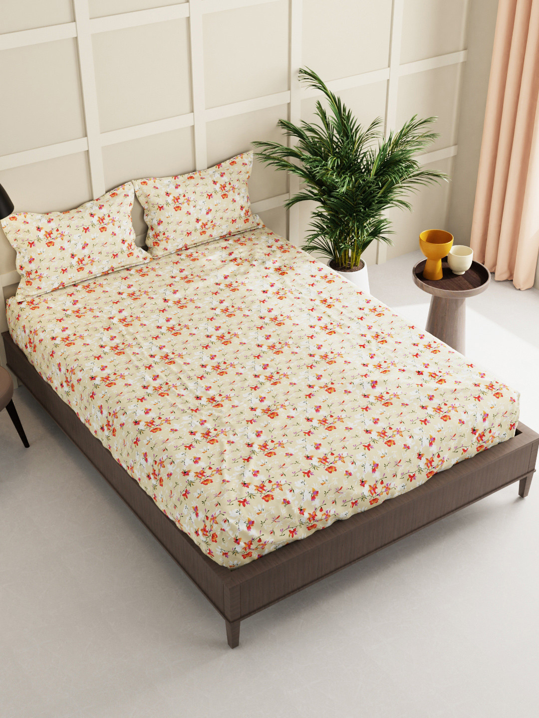 

BIANCA Beige & Red Floral 160 TC King Bedsheet with 2 Pillow Covers