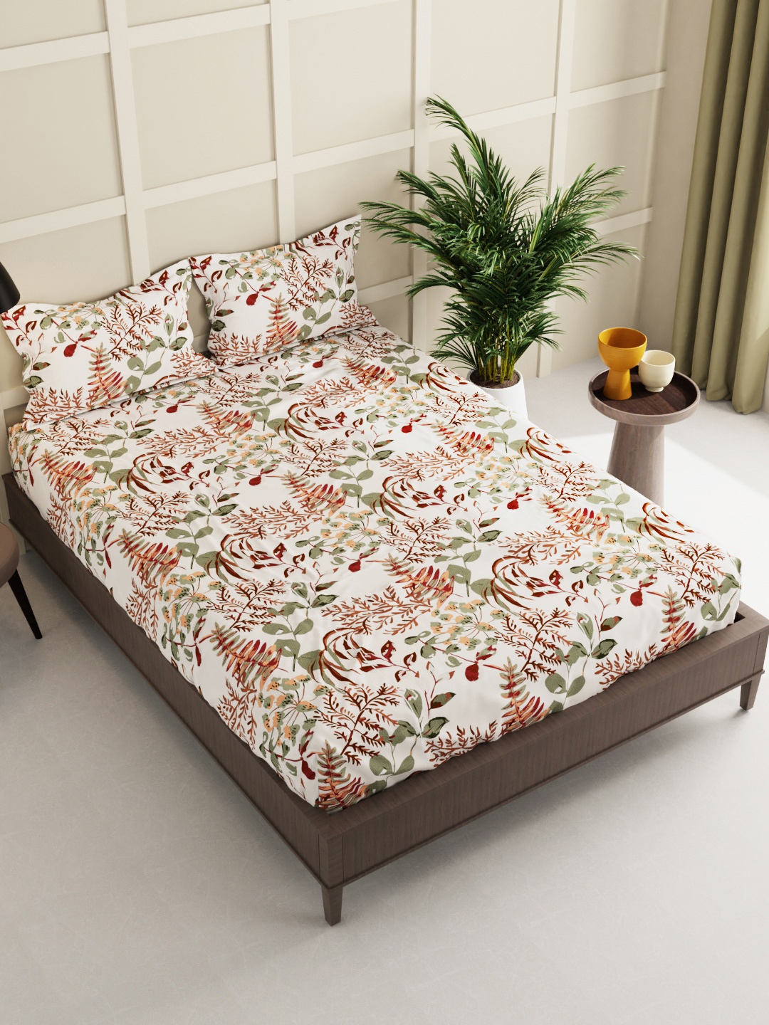 

BIANCA Beige & Green Floral 160 TC King Bedsheet with 2 Pillow Covers