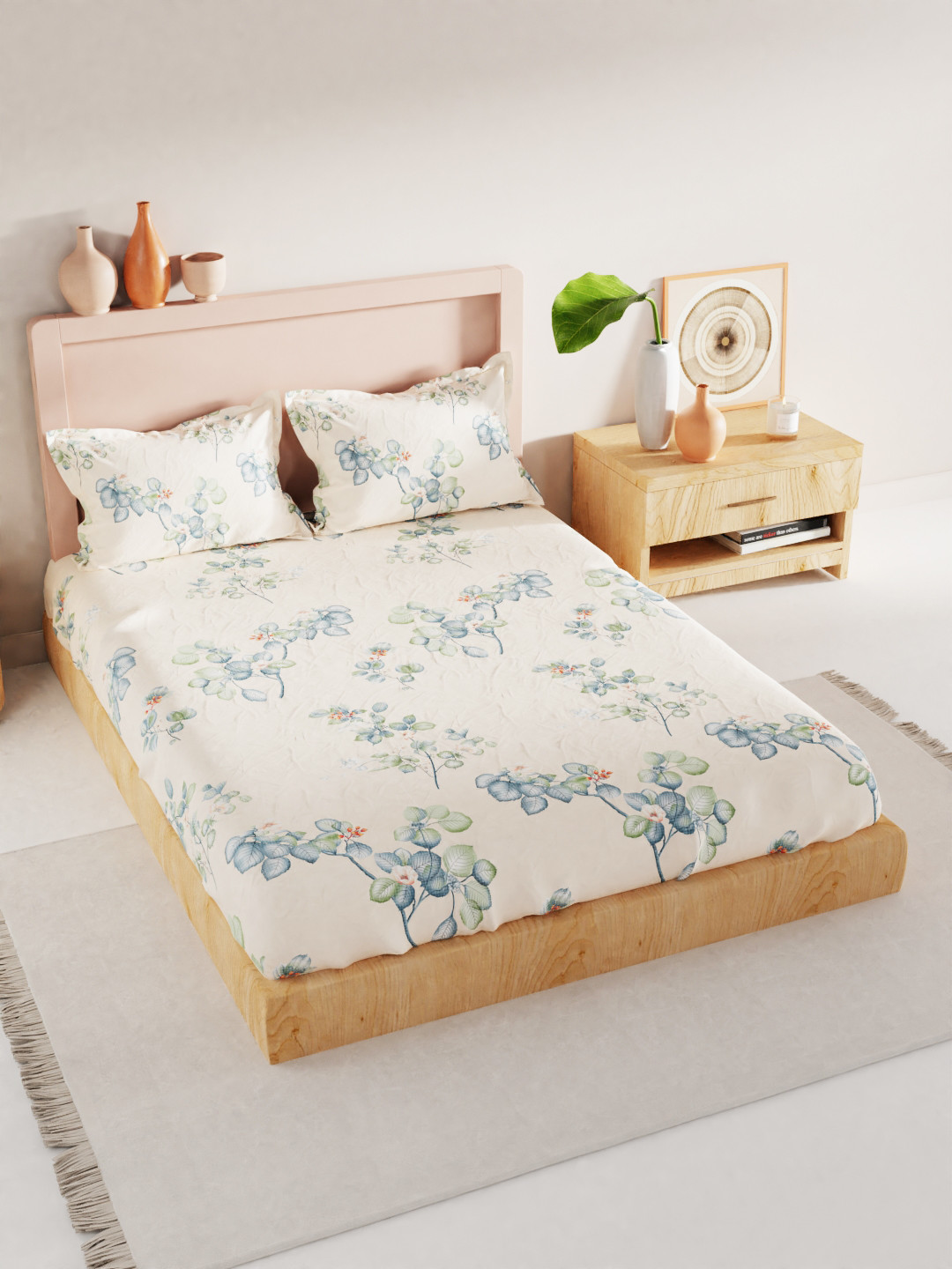 

BIANCA Unisex Beige Floral 186 TC King Bedsheet with 2 Pillow Covers Bedsheets