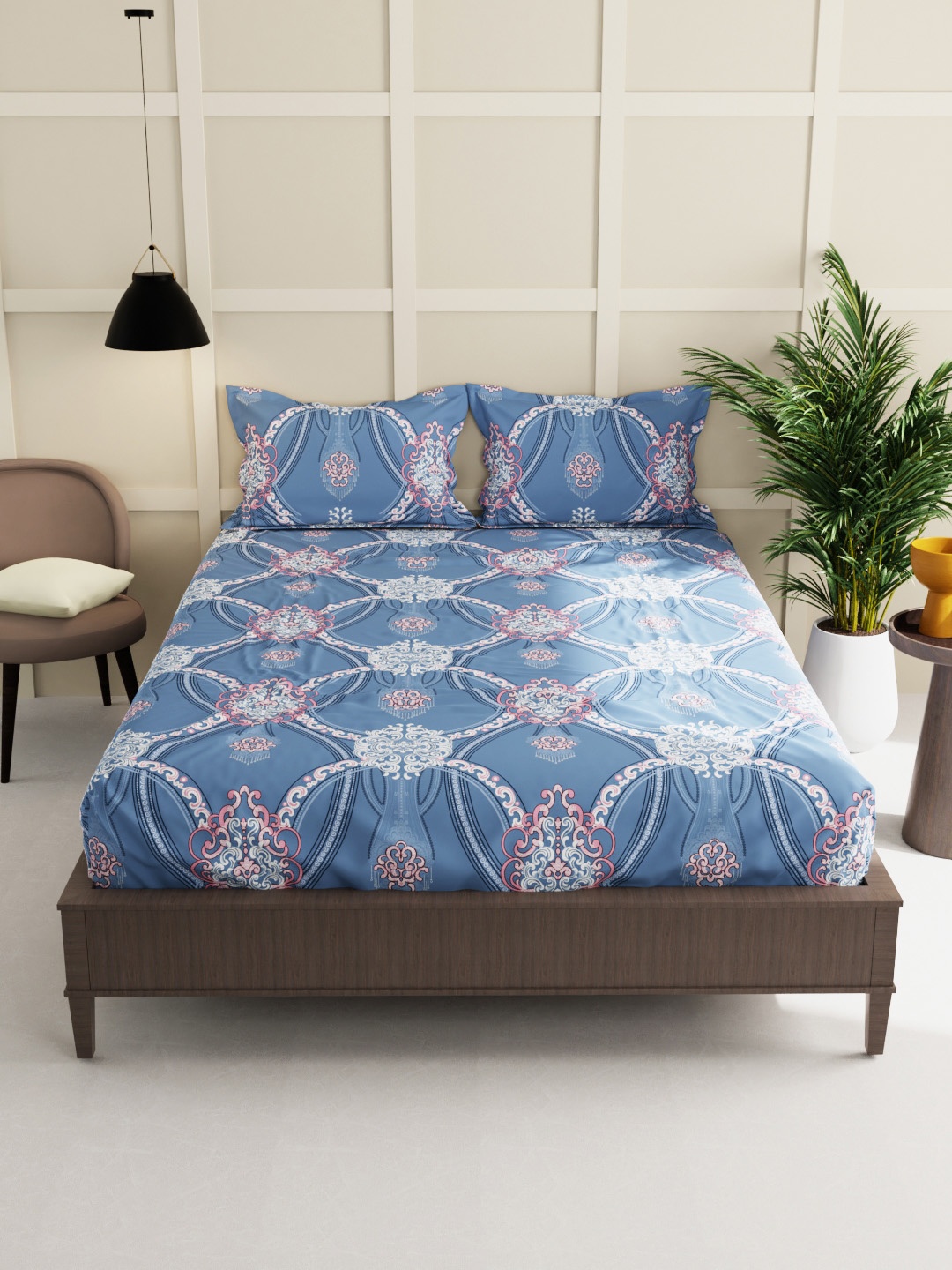 

KOPA Adults Unisex Blue 160 TC Printed Bedsheet With 2 Pillow Covers