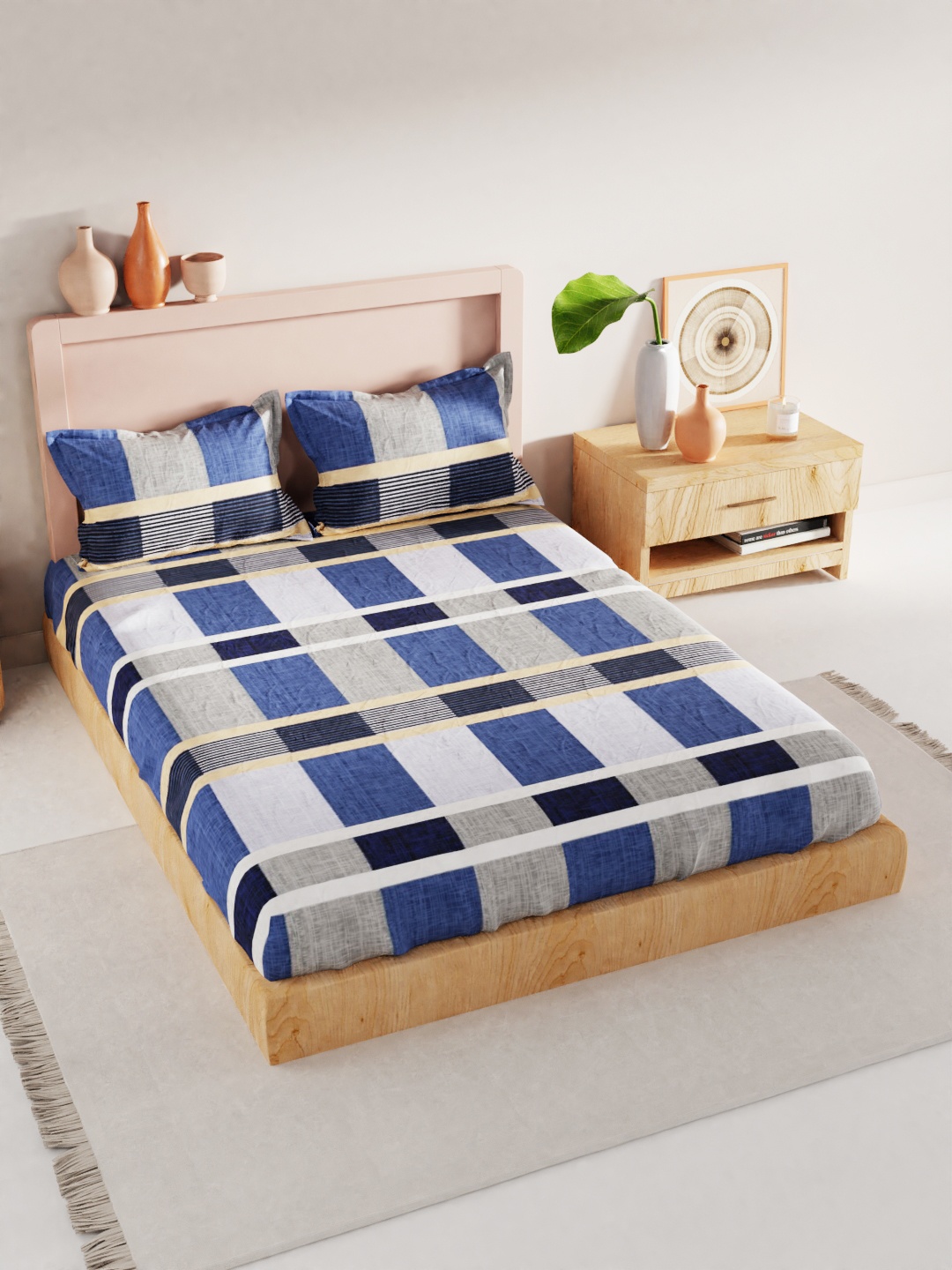 

BIANCA Unisex Blue GSM 130 King Bedsheet With 2 Pillow Covers TC 186