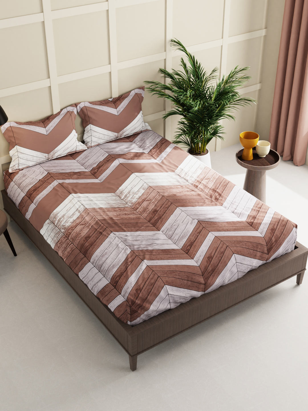 

KOPA Grey & Brown Geometric 160 TC King Bedsheet with 2 Pillow Covers