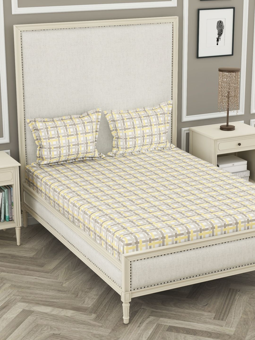 

BIANCA Yellow & Grey Geometric 104 TC King Bedsheet with 2 Pillow Covers
