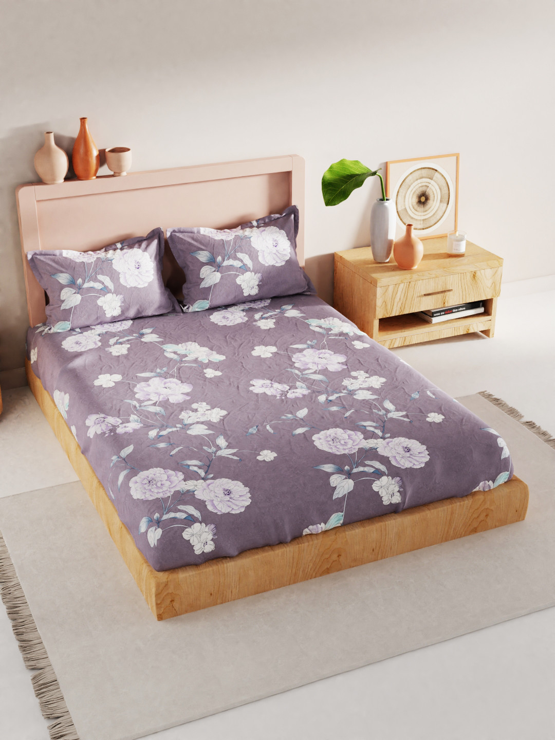 

BIANCA Unisex Grey 186 TC King Bedsheet With 2 Pillow Covers
