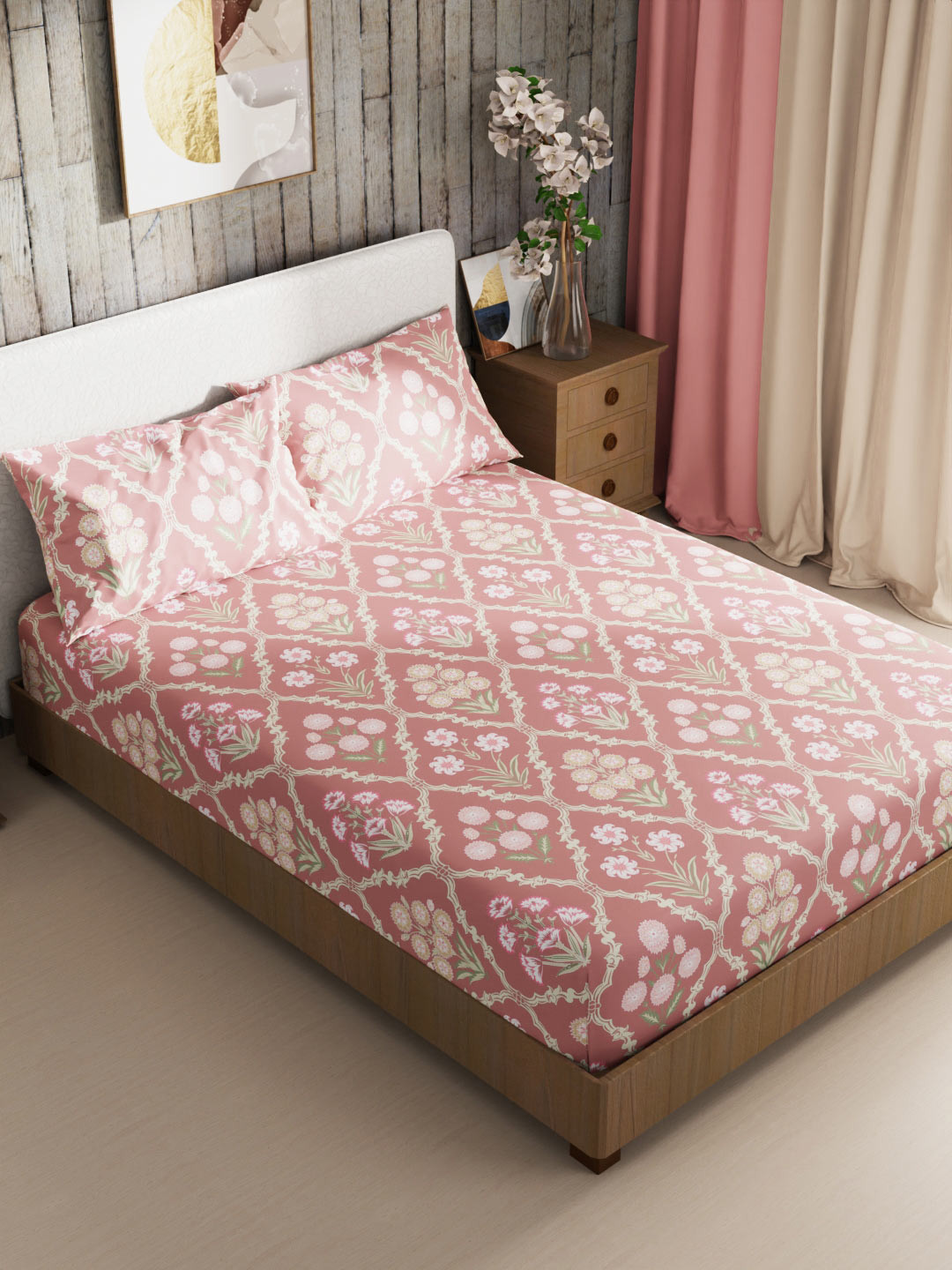 

BIANCA Orange & White Floral 186 TC King Bedsheet with 2 Pillow Covers -3pc set