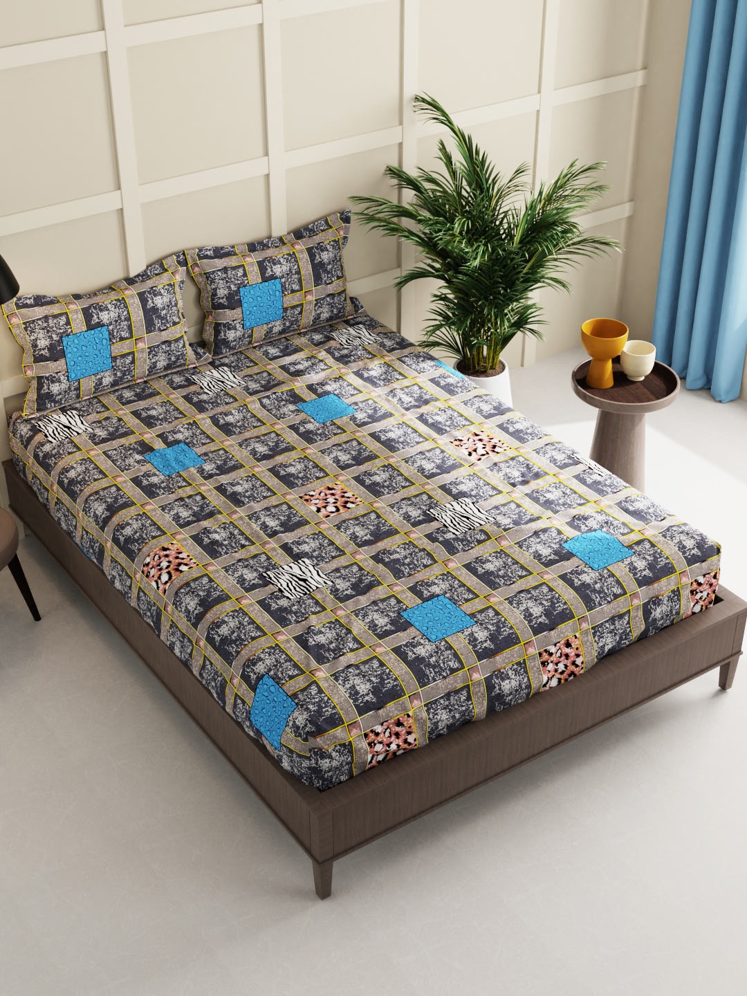 

KOPA Grey & Black Geometric 160 TC King Bedsheet with 2 Pillow Covers