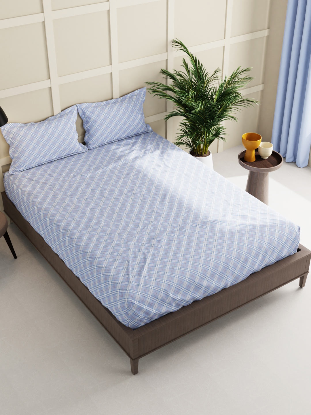 

BIANCA Blue & White 160 TC King Bedsheet with 2 Pillow Covers