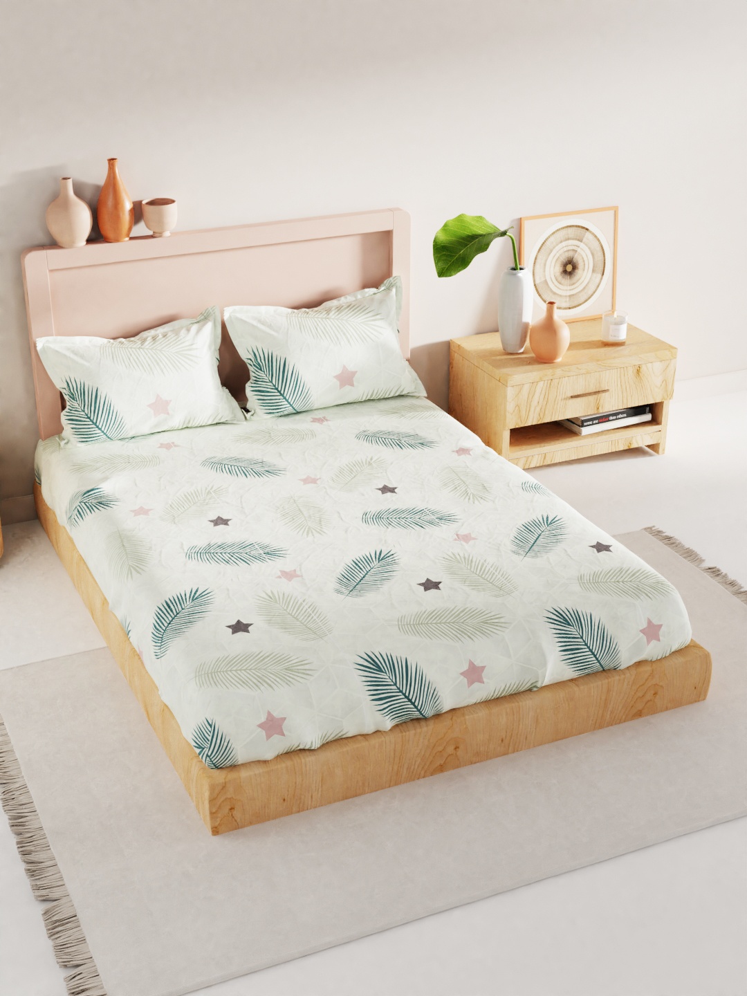 

BIANCA Blue & Green Floral 186 TC King Bedsheet with 2 Pillow Covers