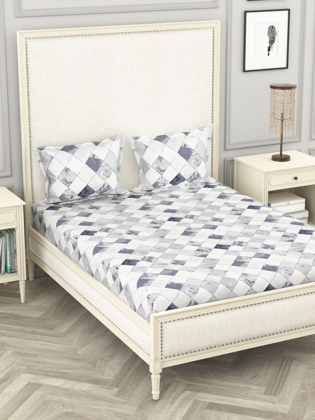 

BIANCA Grey & White 104 TC King Bedsheet with 2 Pillow Covers