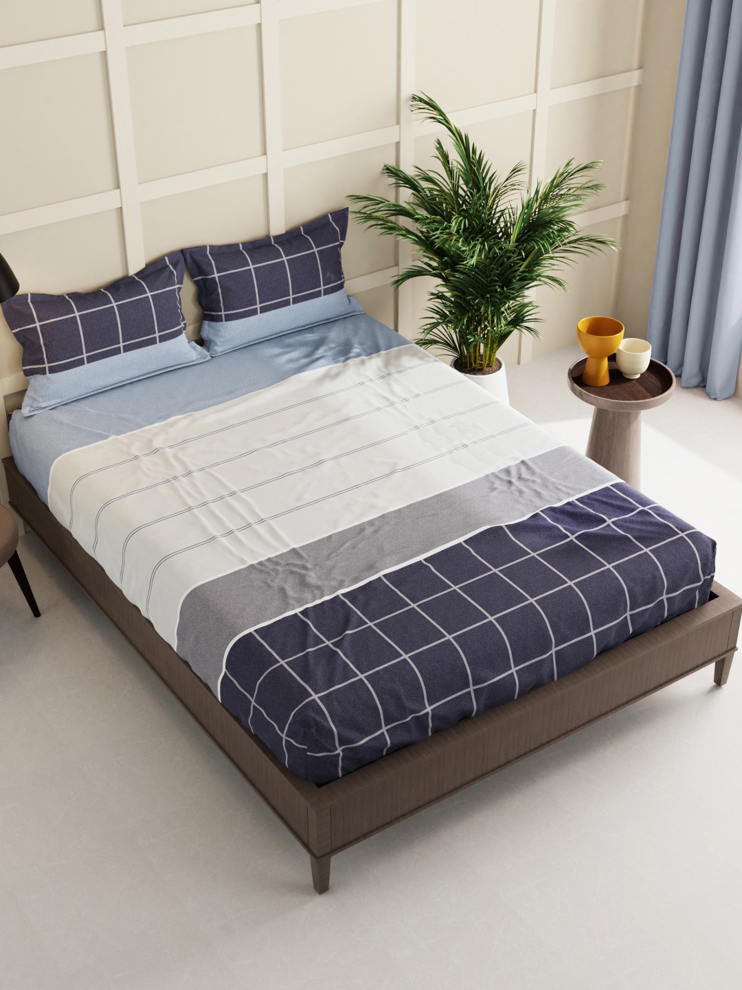 

BIANCA Grey & White Geometric 160 TC King Bedsheet with 2 Pillow Covers