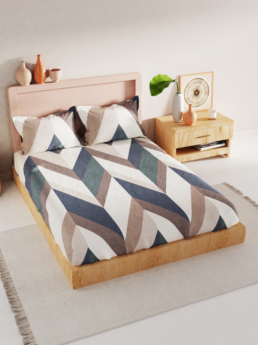 

BIANCA Brown & White Geometric 186 TC King Bedsheet with 2 Pillow Covers