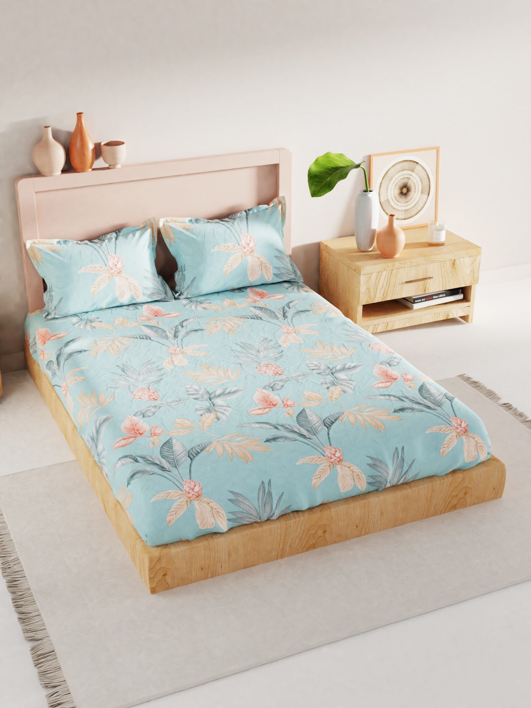 

BIANCA Green & Grey Floral 186 TC King Bedsheet with 2 Pillow Covers