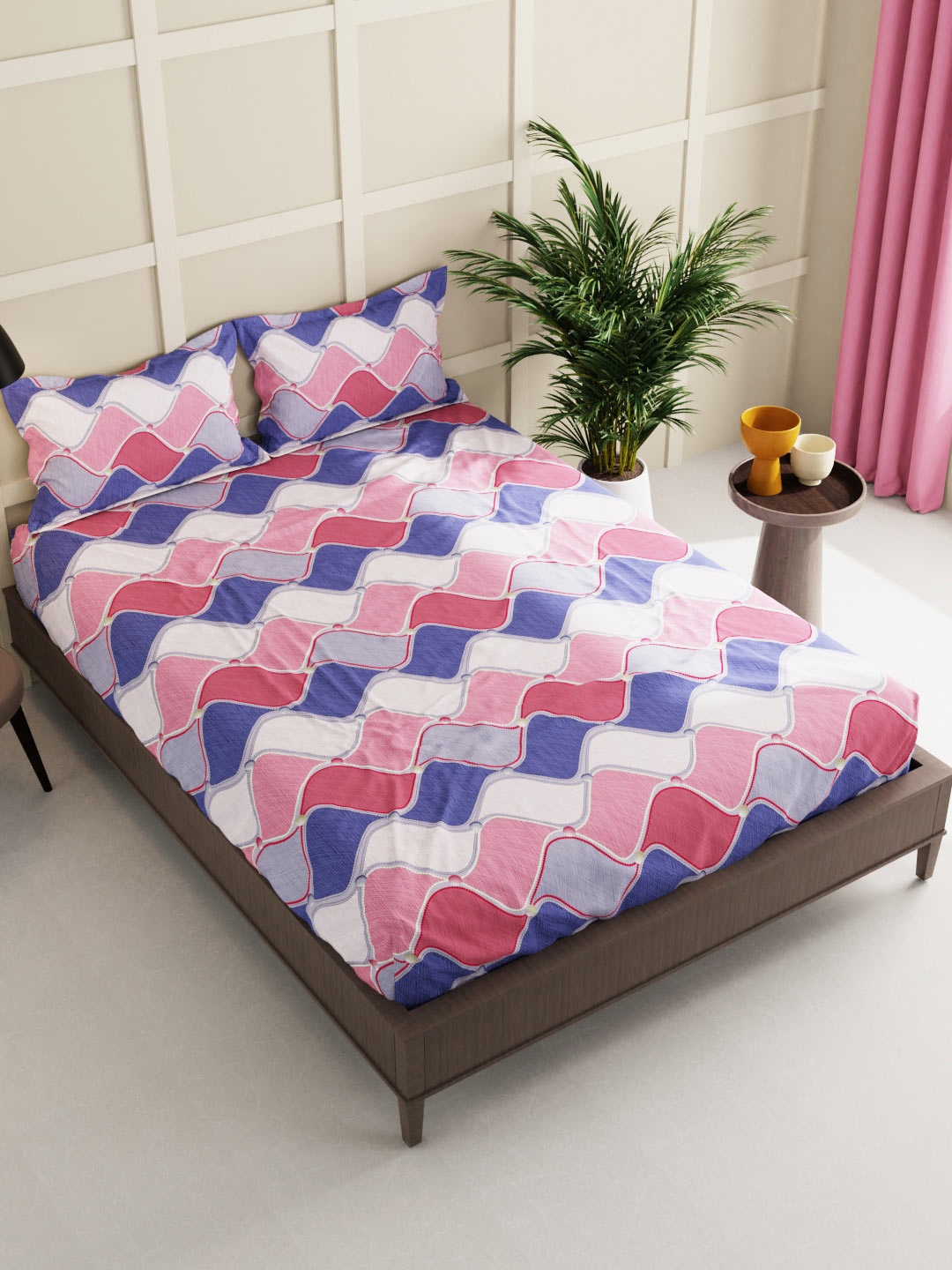 

BIANCA White & Blue 160 TC King Bedsheet with 2 Pillow Covers
