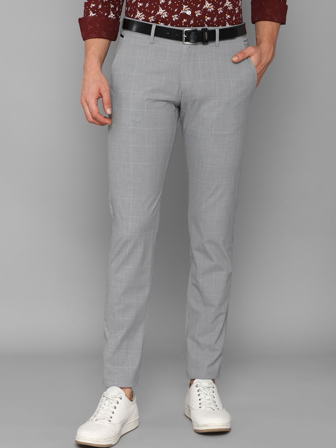 

Allen Solly Men Grey Checked Slim Fit Trousers