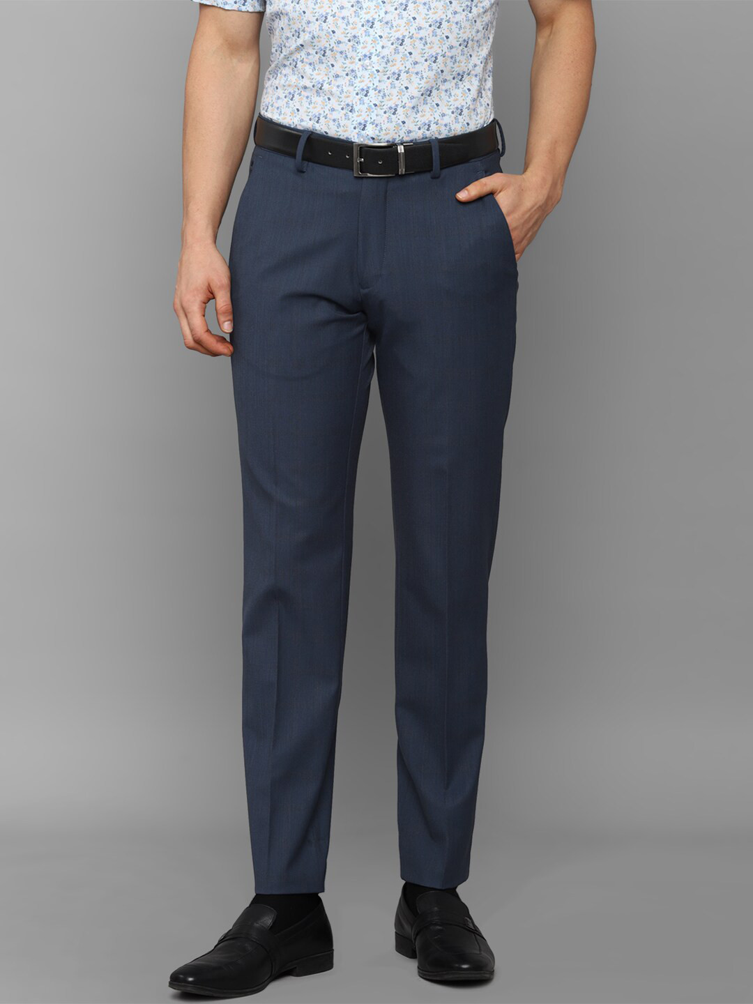 

Louis Philippe Men Navy Blue Textured Trousers