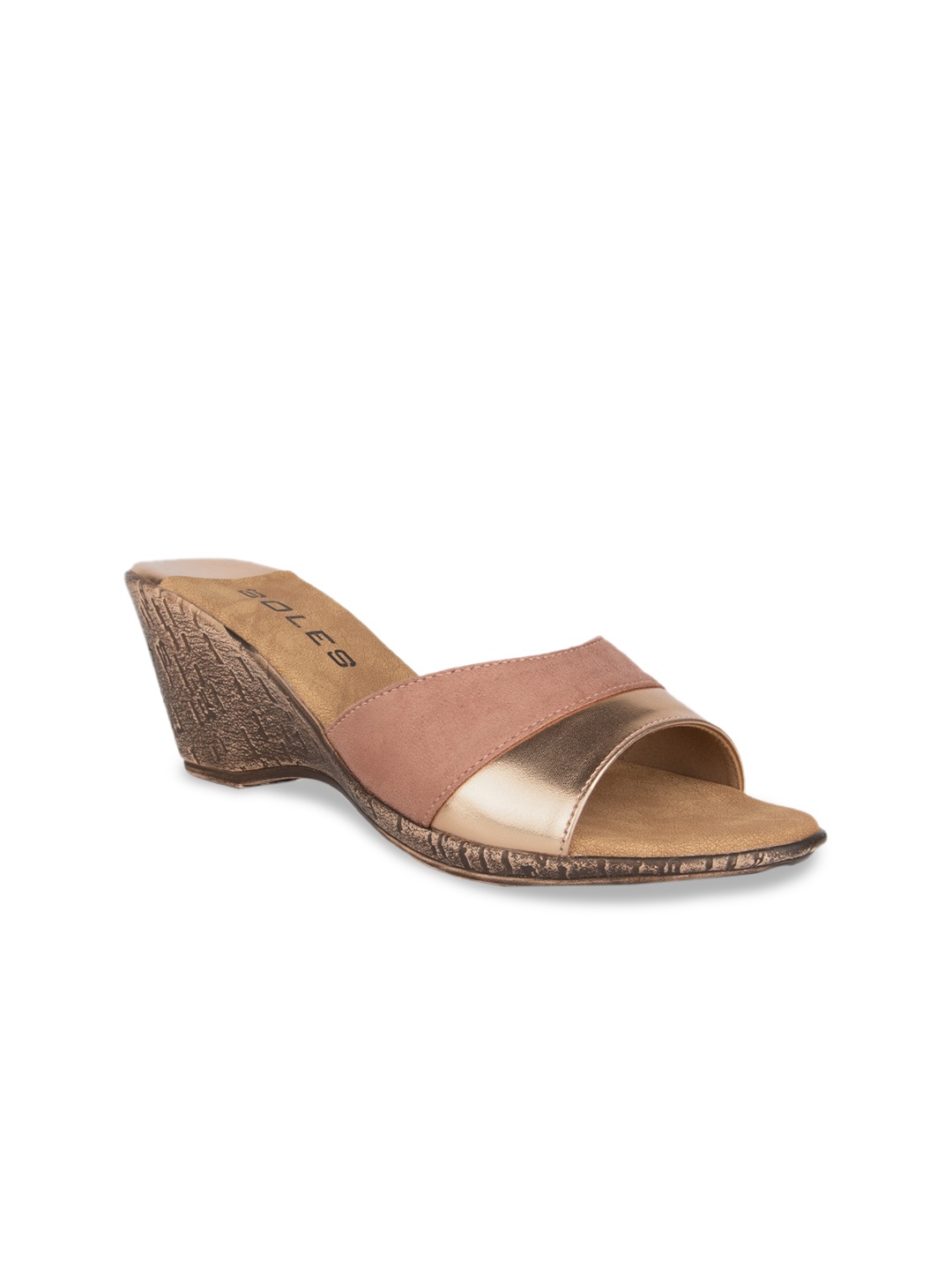 

SOLES Rose Gold Colourblocked Wedge Sandals
