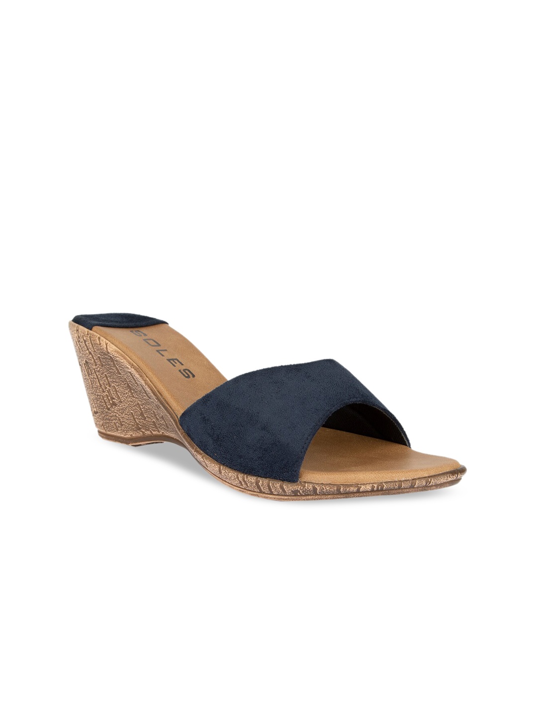 

SOLES Blue Wedge Mules with Buckles